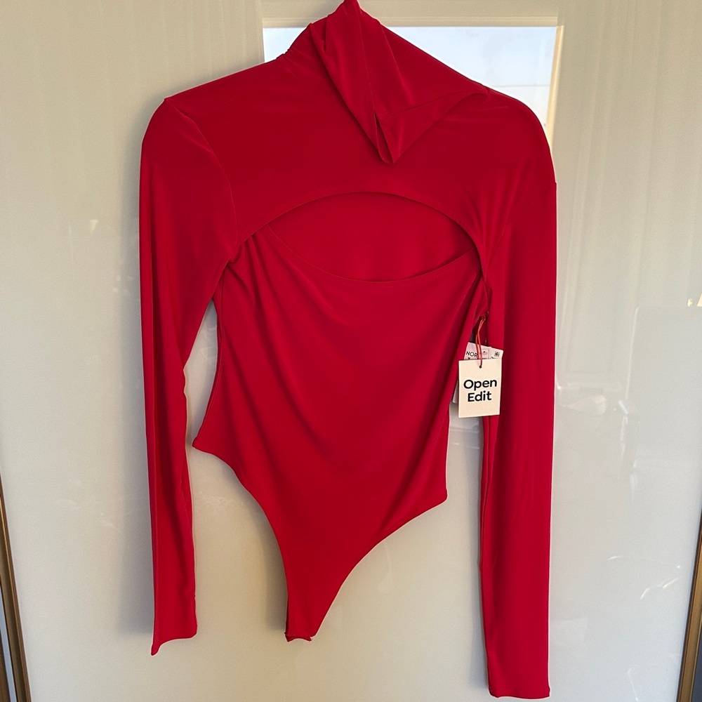 Open Edit Red Long Sleeve Bodysuit